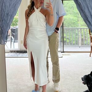 White Halter Midi Dress